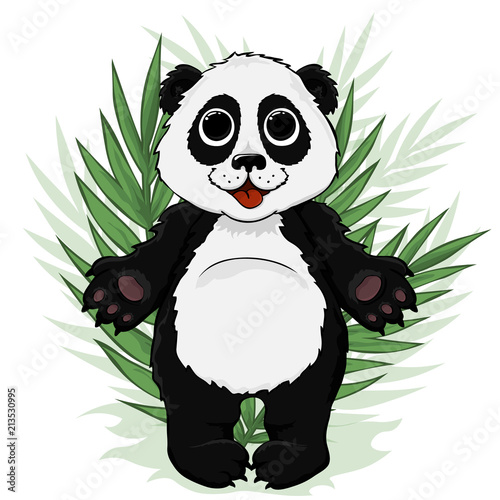 Fototapeta Naklejka Na Ścianę i Meble -  Cute funny baby panda hanging on the bamboo
