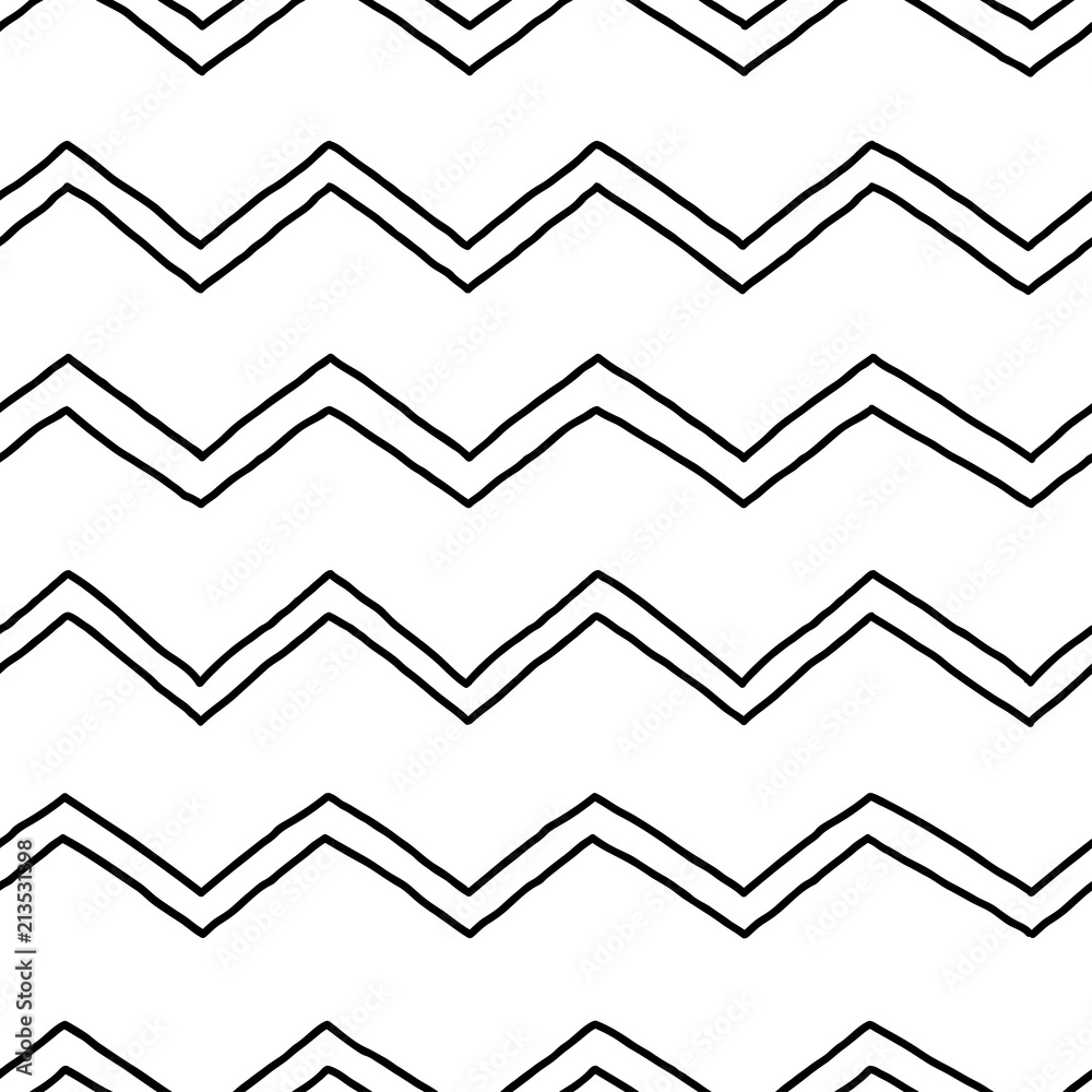 Naklejka premium Seamless geometric background. Hand drawn zigzag pattern. Black and white textures. Vector illustration