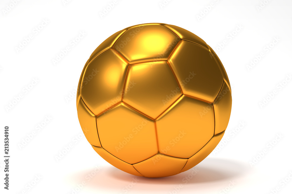 Golden football on white background.