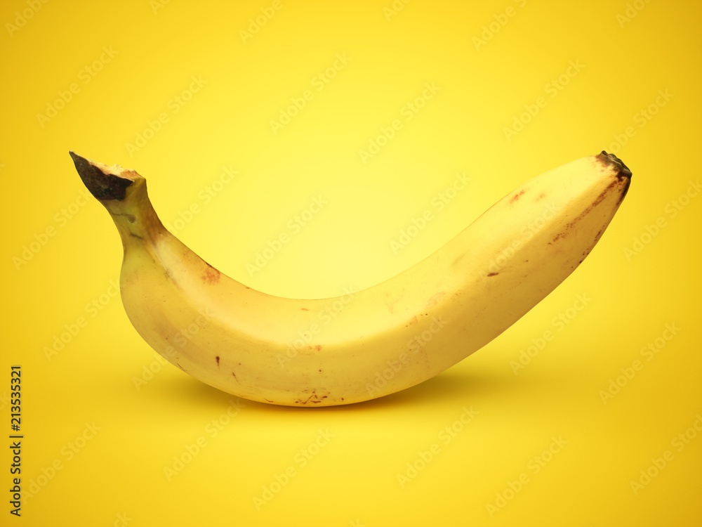 3D Rendering Banana Isolated on yellow Background 3D Rendering Banana Isolated on yellow Background