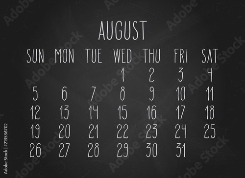 August 2018 calendar