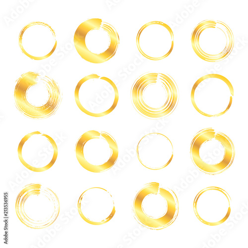 Golden round paint strokes set over white