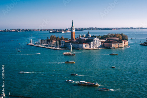Venice, Italy. Air view of the Grand Canal and the Cathedral of San Giorgio Maggiore