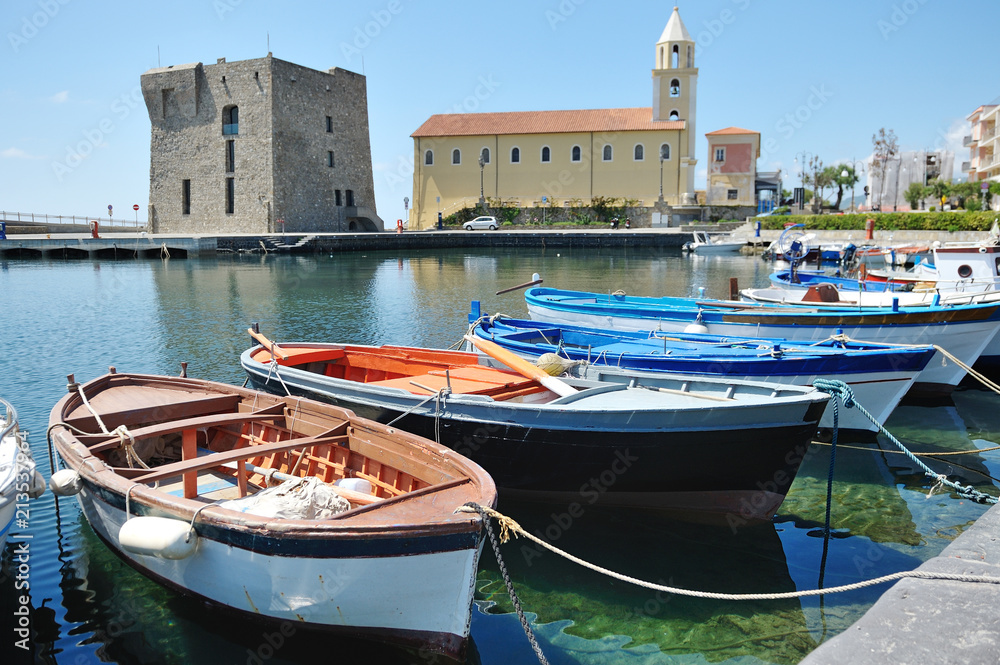 The boats in Port of Acciaroli, Cilento National Park. Salerno. Southern Italy