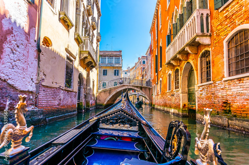 Approaching Bridge in Gondola in Venice, Italy