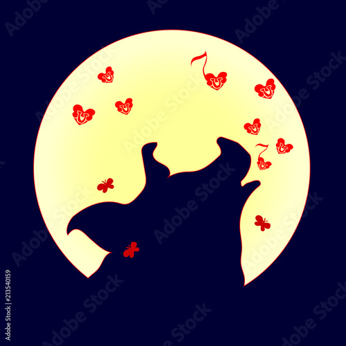 Silhouette of pig howling at the full moon vector illustration. Pagan totem