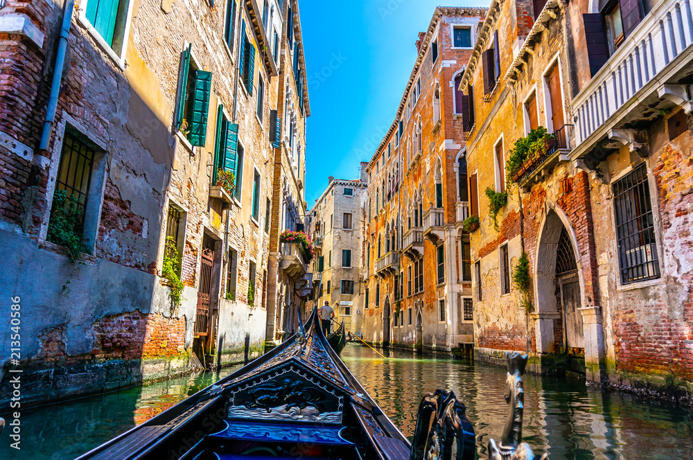 View in Gondola in Canal in Venice, Italy