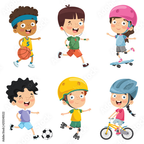 Vector Illustration Of Kids Making Sport