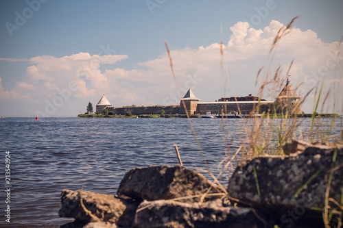 Oreshek fortress is an ancient Russian fortress on the Nut island at the source of the Neva river, opposite the town of Shlisselburg in the Leningrad region.