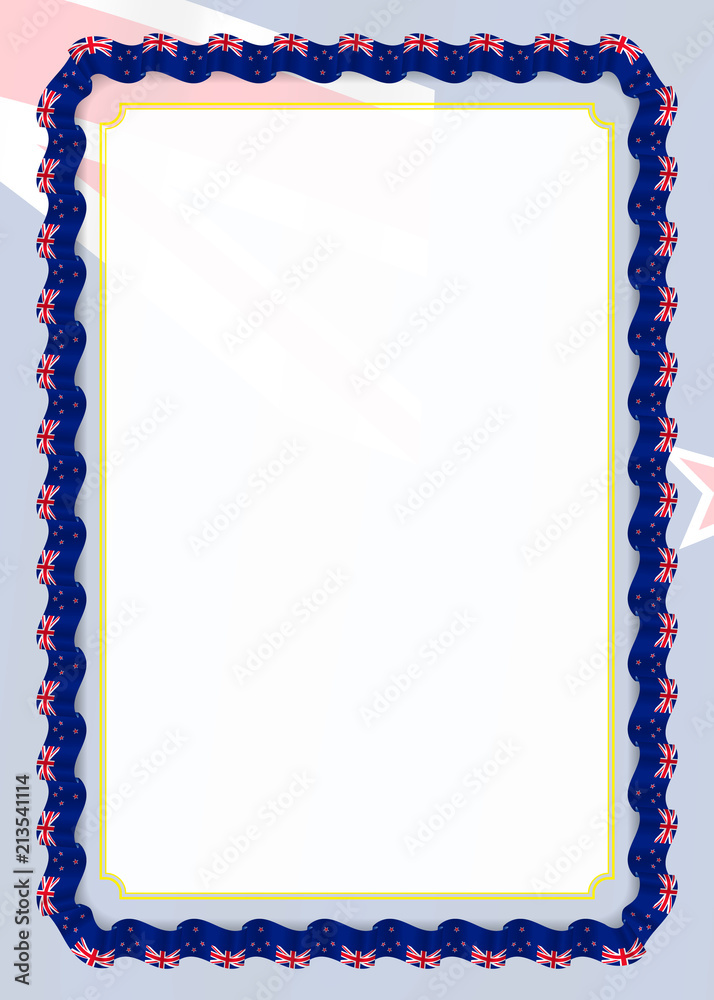Frame and border of ribbon with New Zealand flag, template elements for your certificate and diploma. Vector