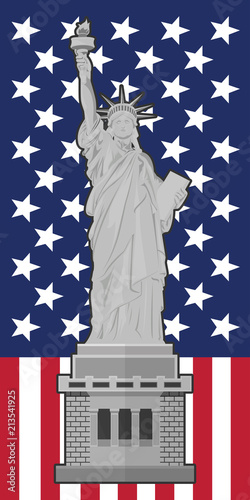 Statue of Liberty. Flag of the United States of America