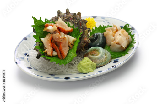 sazae ( horned turban shell ) sashimi, traditional japanese seafood dish photo