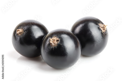 three black currant isolated on white background