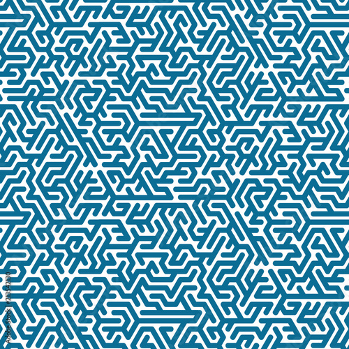 Blue labyrinth pattern on white background