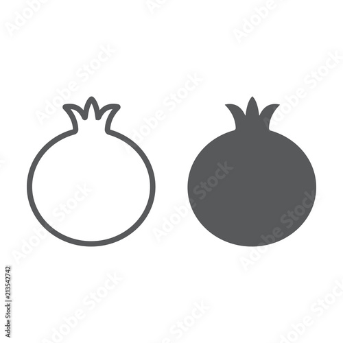 Pomegranate line and glyph icon, fruit and vitamin, diet sign, vector graphics, a linear pattern on a white background, eps 10.