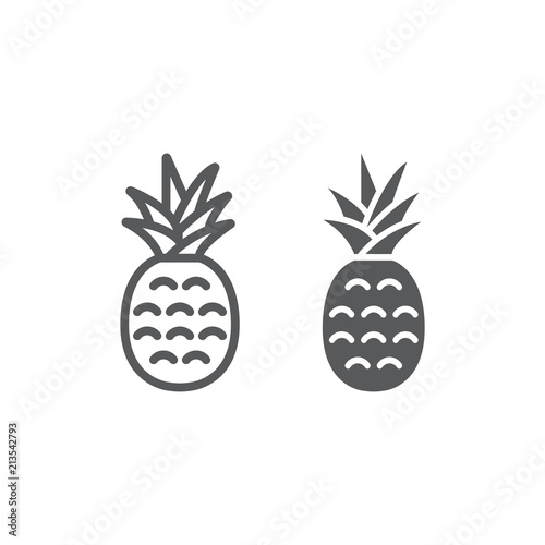 Pineapple line and glyph icon, fruit and ananas, tropical sign, vector graphics, a linear pattern on a white background, eps 10.