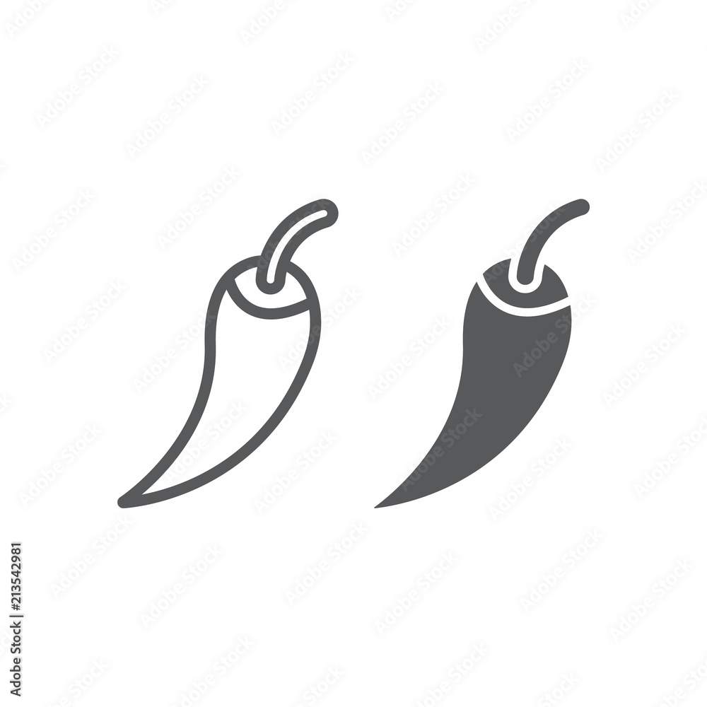 Red hot chili pepper line and glyph icon, vegetable and spicy, Chili pepper sign, vector graphics, a linear pattern on a white background, eps 10. Red hot chili pepper line and glyph icon, vegetable and spicy, Chili pepper sign, vector graphics, a linear pattern on a white background, eps 10.