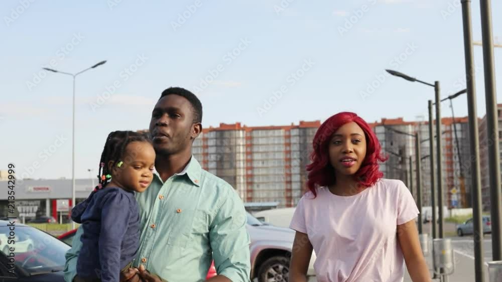 Vidéo Stock Young cute Afro-American family going back home after ...