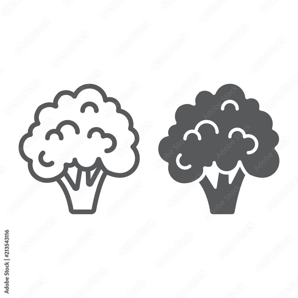 Broccoli line and glyph icon, vegetable and diet, vegetarian sign, vector graphics, a linear pattern on a white background, eps 10. Broccoli line and glyph icon, vegetable and diet, vegetarian sign, vector graphics, a linear pattern on a white background, eps 10.