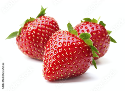 ripe red strawberry fruits isolated on white background photo