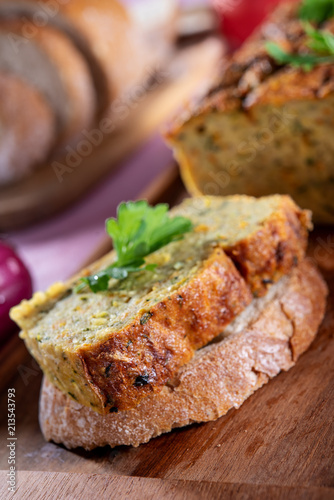 Vegetarian courgette pate on natural background