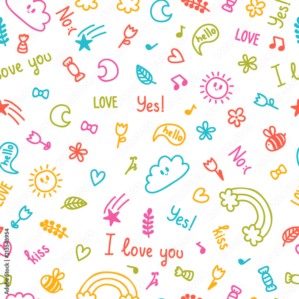 Background for cute little kids. Hand drawn children drawings color