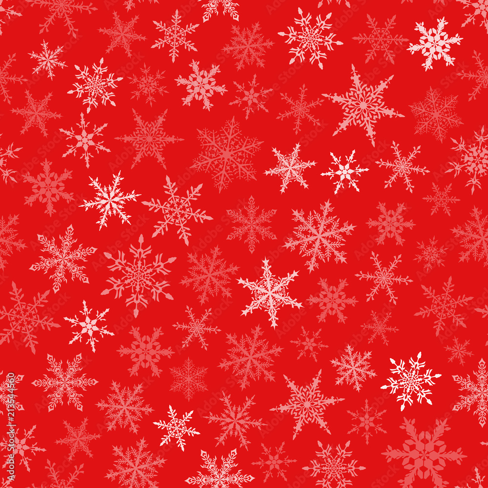 Christmas seamless pattern of snowflakes, white on red background.