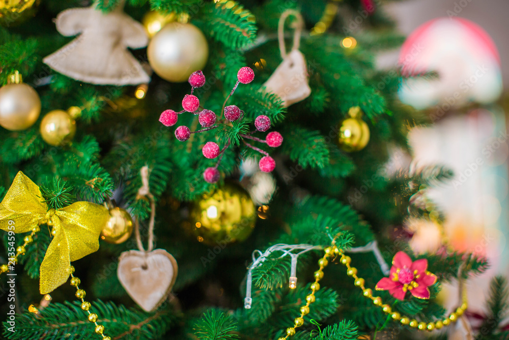 Decorated christmas tree, closeup Decorated christmas tree, closeup