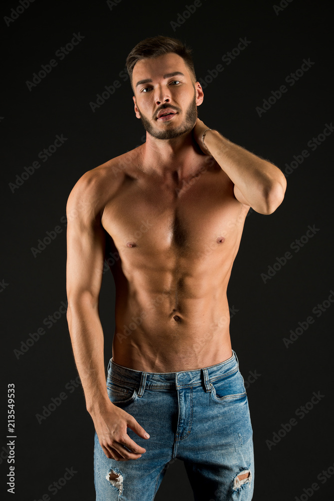 Fototapeta premium Workout concept. Man with fit torso, workout. Man after workout. Workout results