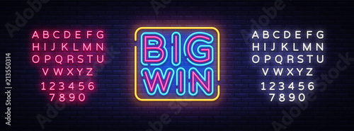 Big Win neon sign vector. Big Win Design template neon sign, light banner, neon signboard, nightly bright advertising, light inscription. Vector illustration. Editing text neon sign