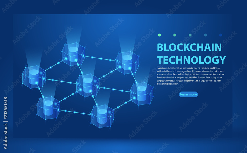Blockchain concept slider banner design with isometric blocks chain illustration and text vector illustration Blockchain concept slider banner design with isometric blocks chain illustration and text vector illustration