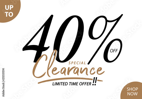 Vol. 5.3 Clearance Sale 40 percent heading design for banner or poster. Sale and Discounts Concept.
