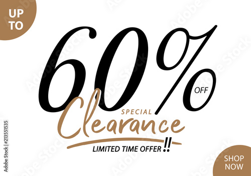 Vol. 5.3 Clearance Sale 60 percent heading design for banner or poster. Sale and Discounts Concept.