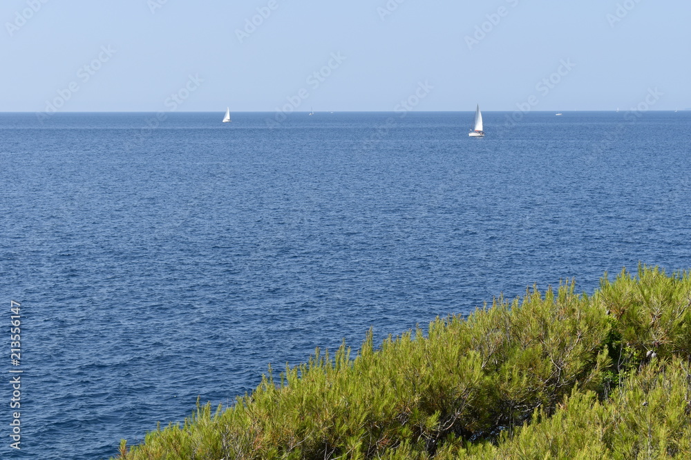 Coastline and Adriatic sea view near Hvar island, Hvar, Croatia, June, 2018