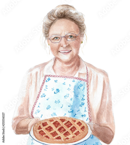 Φωτογραφία a watercolor illustration of a gray-haired grandmother or aunt from the village