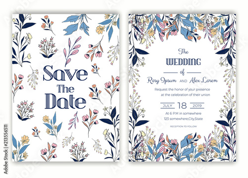 Floral hand drawn frame for a wedding invitation