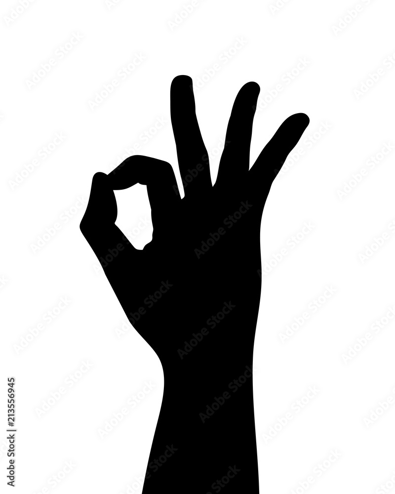 Black Hand Silhouette, Hand Gesture, Agree or Okay, Vector Illustration