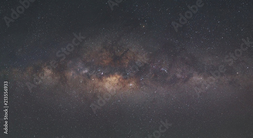 Panorama of Milky Way Galaxy with the background of night sky and stars.