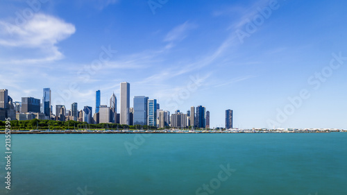 Skyline of Chicago over Lake Michigan