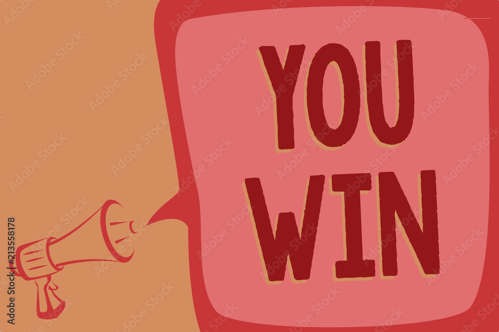 Obraz premium Writing note showing You Win. Business photo showcasing be first in school race or competition Got gold medal Rating Megaphone loudspeaker speech bubble important message speaking loud.
