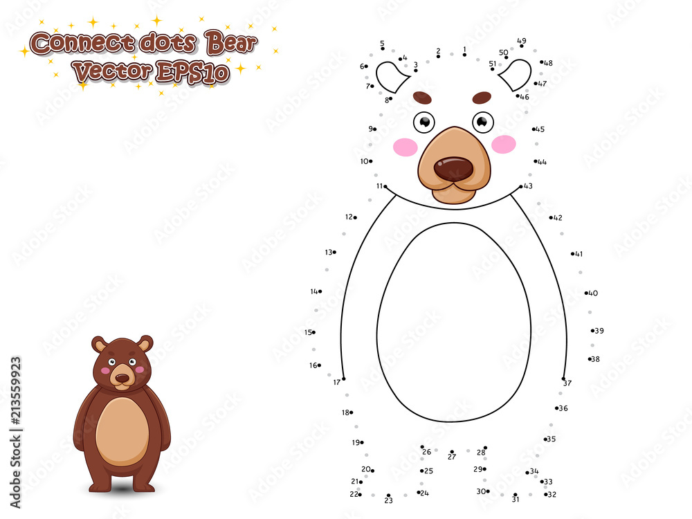 Connect The Dots and Draw Cute Cartoon Bear. Educational Game for Kids.  Vector Illustration. Stock Vector | Adobe Stock