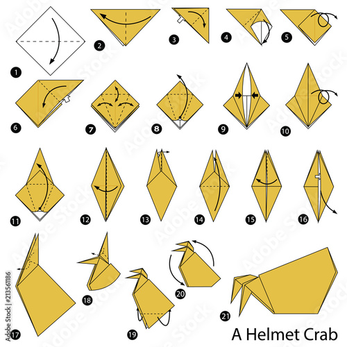 step by step instructions how to make origami A Helmet Crab