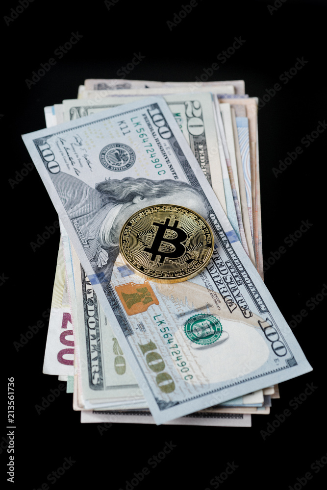 Digital crypto currency gold bitcoin and american dollars. Business concept of new virtual money Digital crypto currency gold bitcoin and american dollars. Business concept of new virtual money