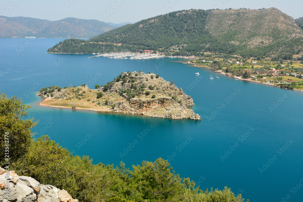 View over Orhaniye bay near Marmaris resort town in Turkey.
