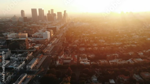 Beverly Hills Beautiful view in Beverly, Los Angeles, California on the palms and threes with a drone