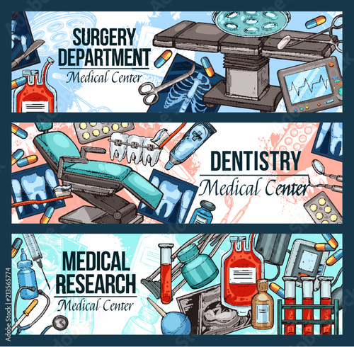 Medical center promo banners sketch style vector