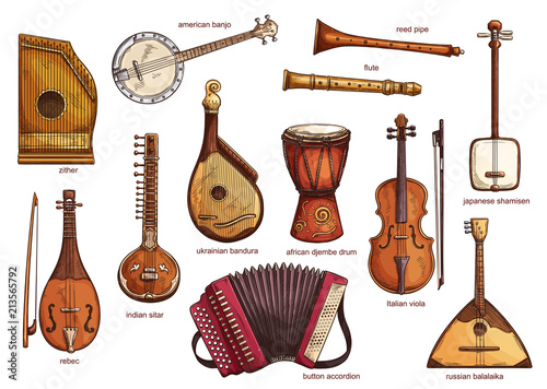 Retro musical instruments set realistic design
