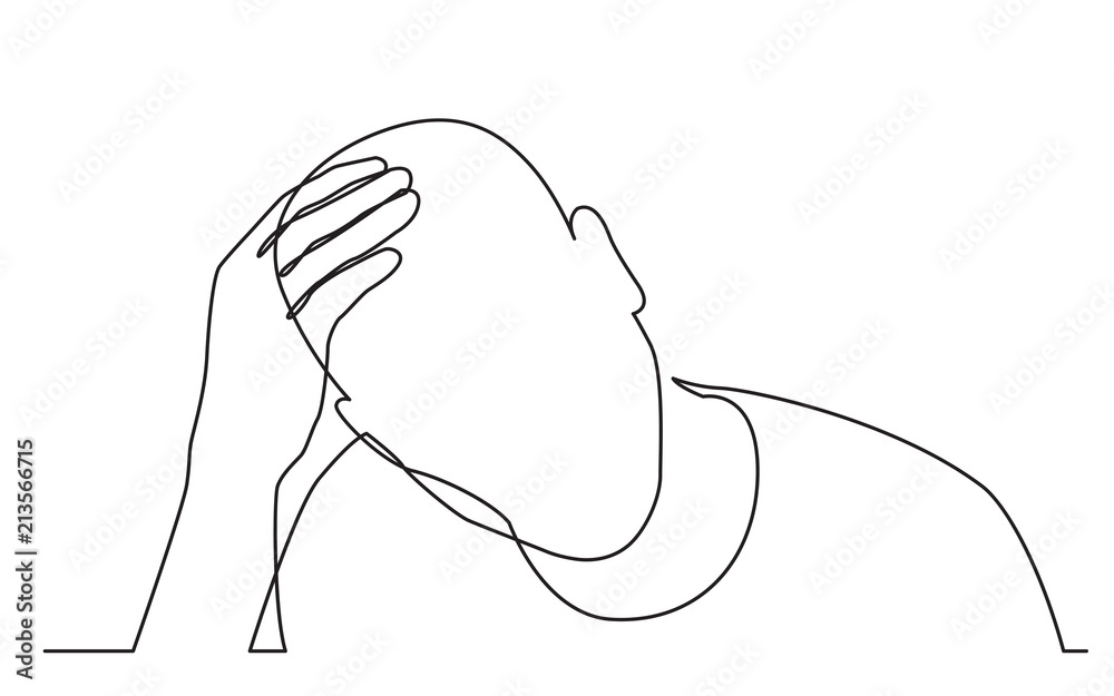 continuous line drawing of man in need - obrazy, fototapety, plakaty 