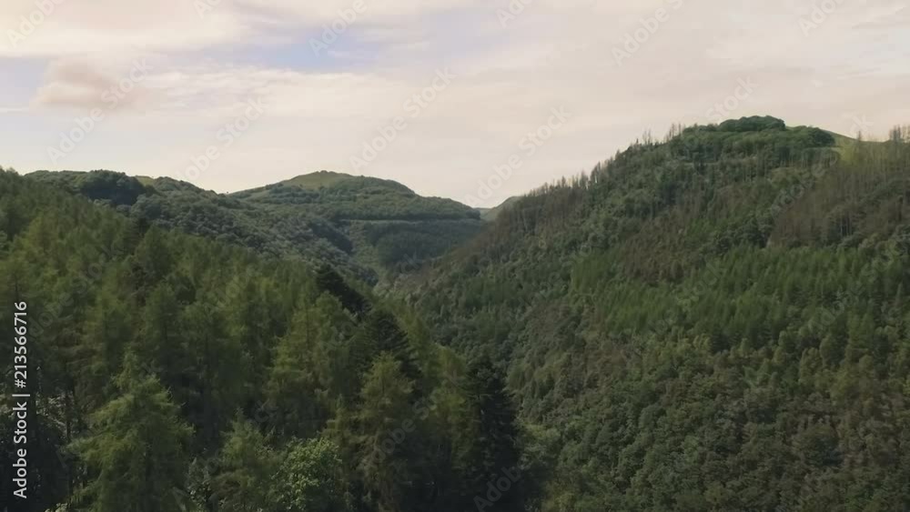 High Aerial shot over a small National Park in Wales High Aerial shot over a small National Park in Wales