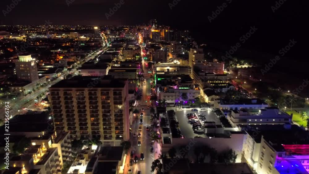 Aerial hyper lapse Miami Beach city lights night footage Aerial hyper lapse Miami Beach city lights night footage